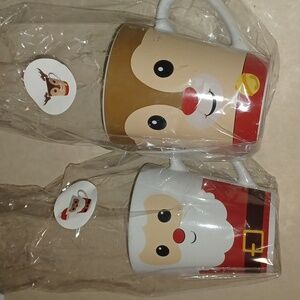 Festive Santa and Reindeer Mugs Set